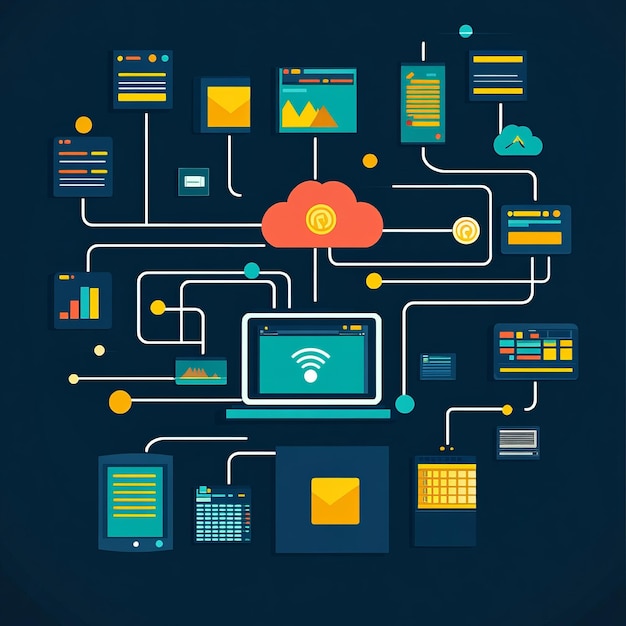 Photo networked devices connected to the cloud with wifi signal