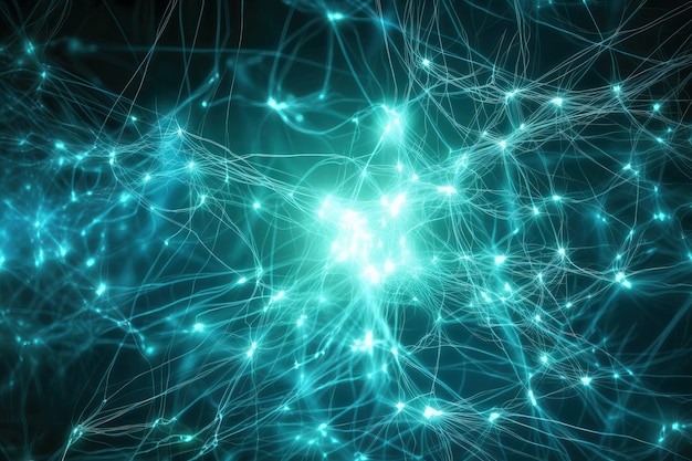 Neural network concept glowing neurons on black abstract background Generative AI illustration