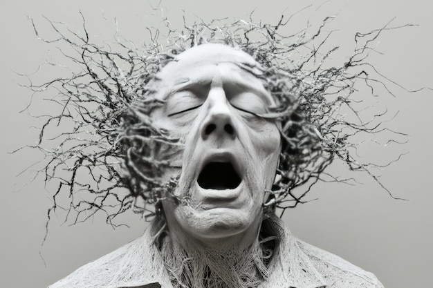 Photo neural pathways brain connectivity and neuron firing abstract face with branches growing from head