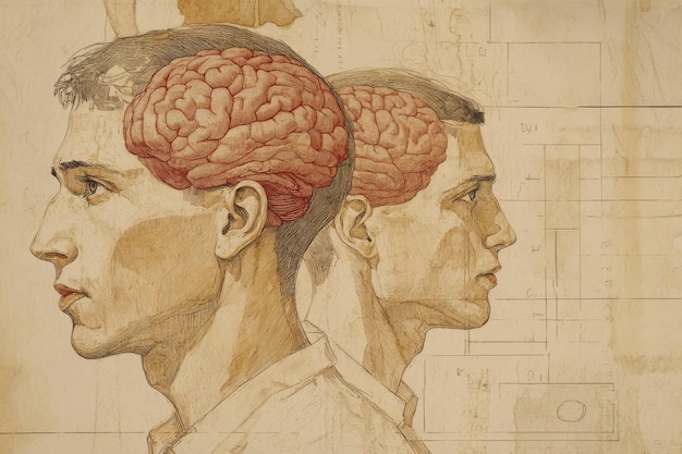 Photo neurofunction brain lobe vintage illustration of male and female brains showing comparison of cereb