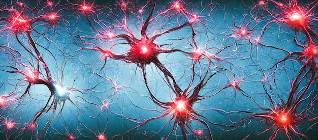 Neurons communicate with each other using electrochemical signals, 3d render