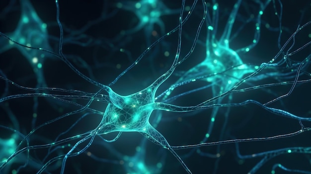 Neurons and Synapses Sending Signals in Glowing Network Generative AI