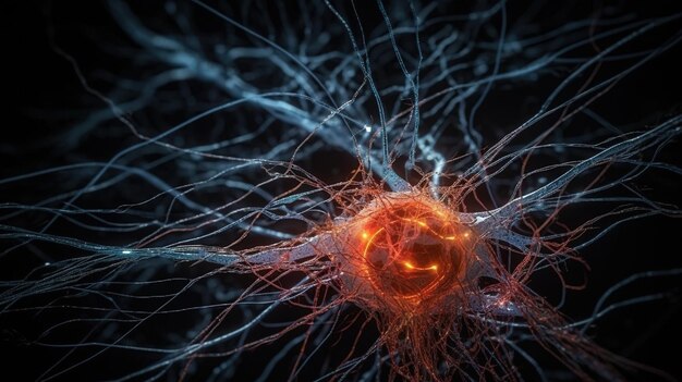 Neurons and Synapses Sending Signals in Glowing Network Generative AI