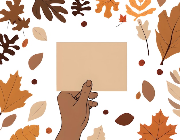 Neutral aesthetic hand holding blank card fall themed