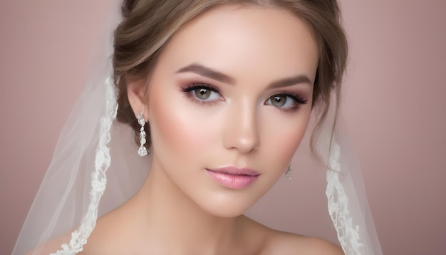 Neutral bridal makeup soft blush pink lips fluttery lashes