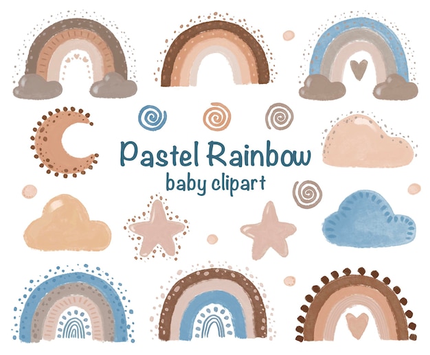 Neutral colors Rainbows isolated clipart baby set