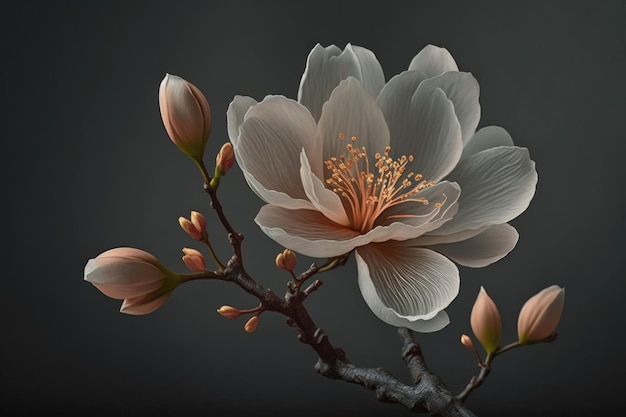 On a neutral gray background a close up of a blossom begins to open Attentional bias