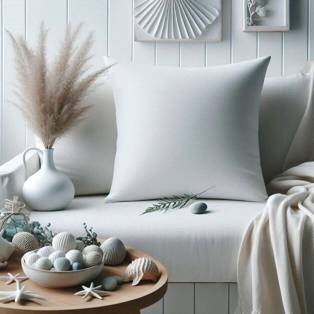 Photo neutral tones with a blank pillow for a modern home