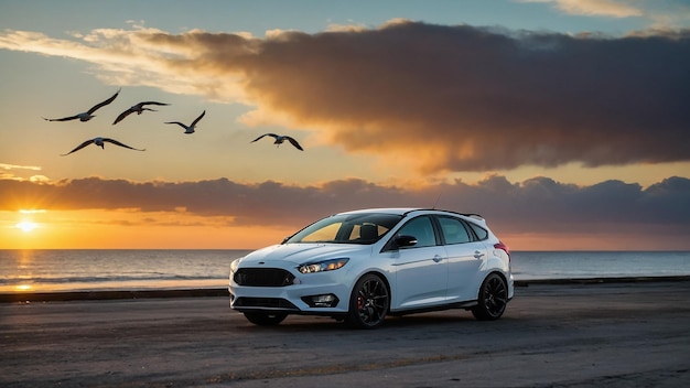 Nevada USA 25 December 2018 Ford Fusion Silver color on the mountain background