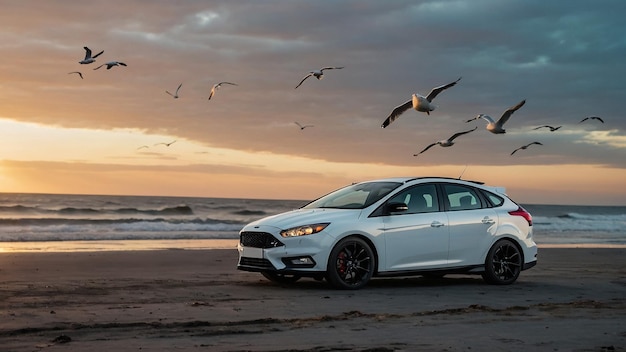 Nevada USA 25 December 2018 Ford Fusion Silver color on the mountain background