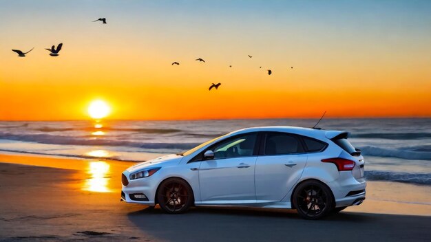 Nevada USA 25 December 2018 Ford Fusion Silver color on the mountain background