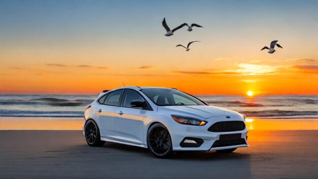 Nevada USA 25 December 2018 Ford Fusion Silver color on the mountain background