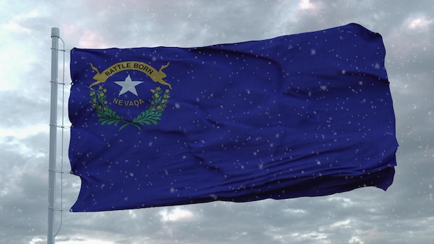 Nevada winter flag with snowflakes background United States of America 3d rendering