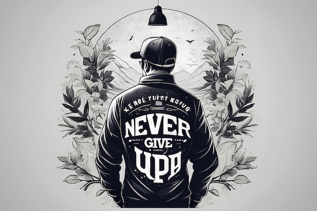 Photo never give up typography tshirt design designs themes templates and downloadable graphic