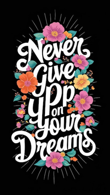 A Never Give Up On Your Dreams Vibrant Floral Vector Illustration TShirt Design