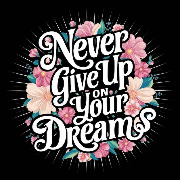 A Never Give Up On Your Dreams Vibrant Floral Vector Illustration TShirt Design