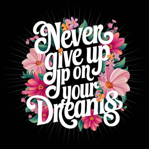 A Never Give Up On Your Dreams Vibrant Floral Vector Illustration TShirt Design