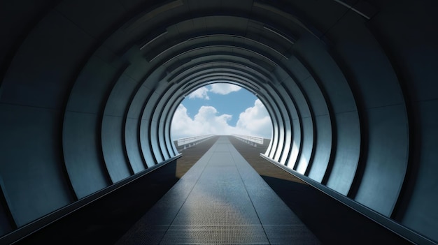 A neverending tunnel with a beautiful sky in the background Generative ai