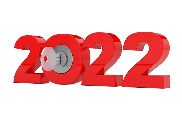 New 2022 Year Sign with Key on a white background. 3d Rendering