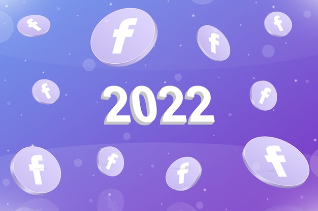 New 2022 year with facebook social network icons around 3d