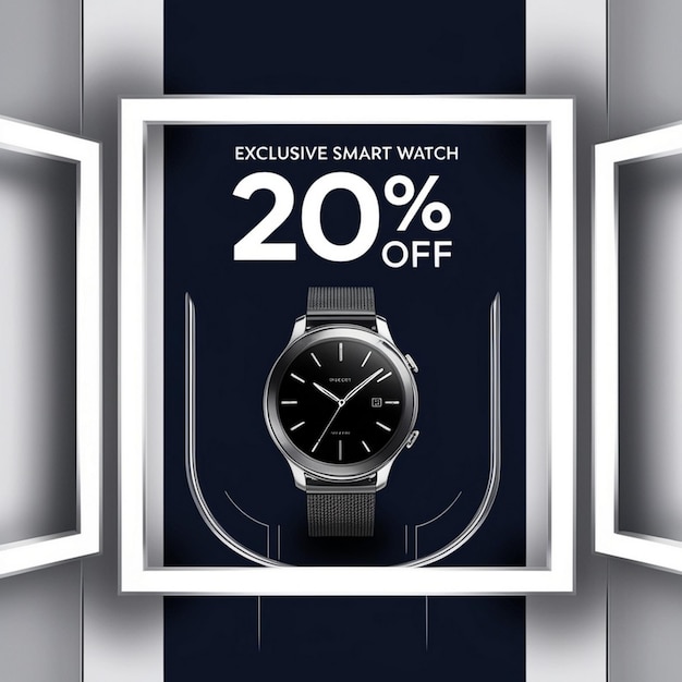 Photo new arrival classic smart watch social media banner post design template for selling generative ai