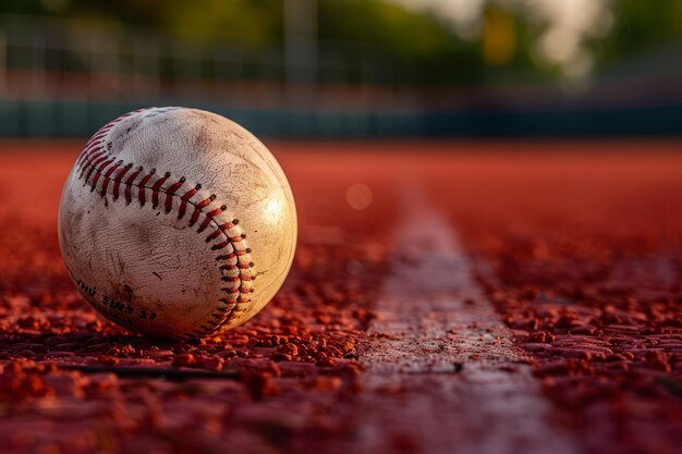 New baseball ball on red track rubber