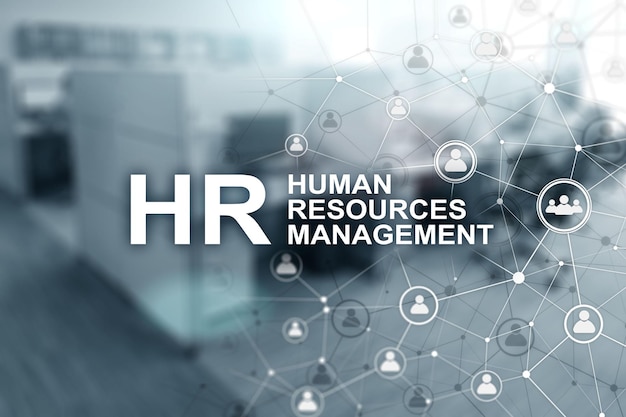 New Business Concept Human Resources Managemen Inscription on the background on blurry office