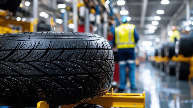 New Car Tire on Production Line in Factory