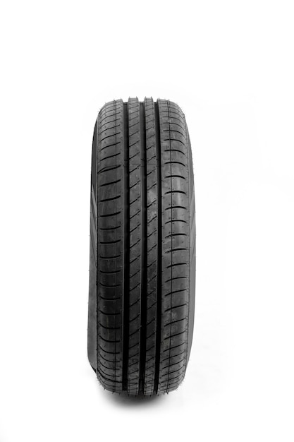 New car tire on white background.