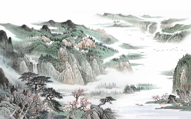 New Chinese style, artistic conception, abstract landscape, ink painting, landscape, background wall