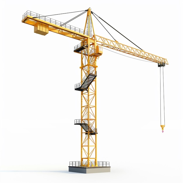 Photo new clean modern yellow tower crane on white background