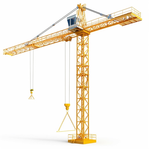 Photo new clean modern yellow tower crane on white background