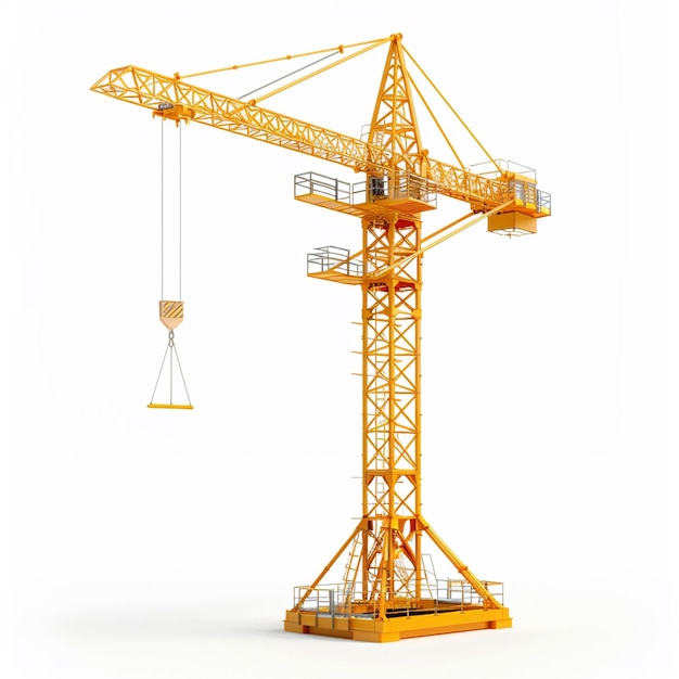 Photo new clean modern yellow tower crane on white background