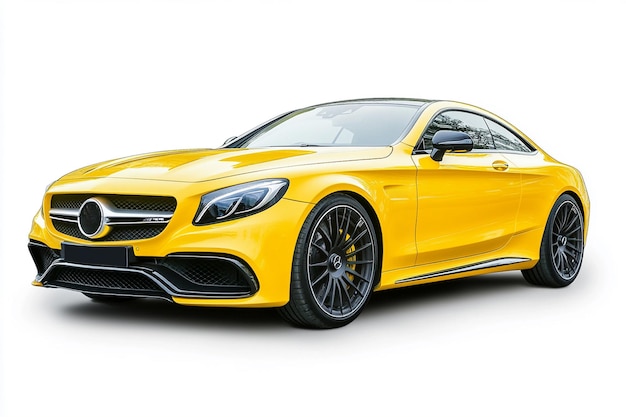 new clean yellow color luxury car on white background