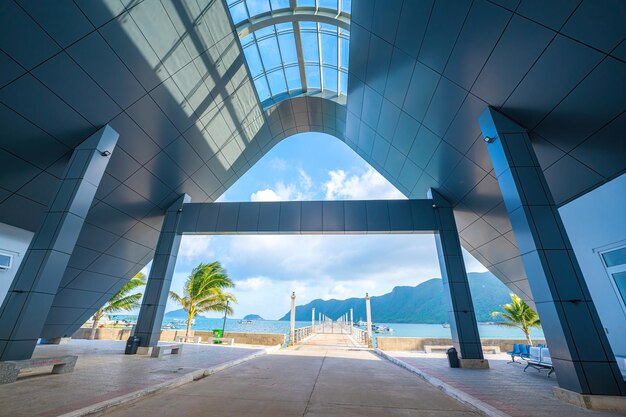 New Con Dao Passenger Port Express boat provided the transportation services in the Con Dao Island Vietnam Con dao Island and blue sky in