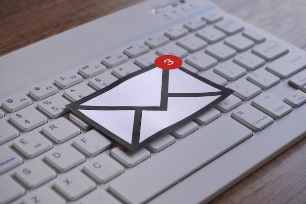 New email notification on top of keyboard Communication and technology concept