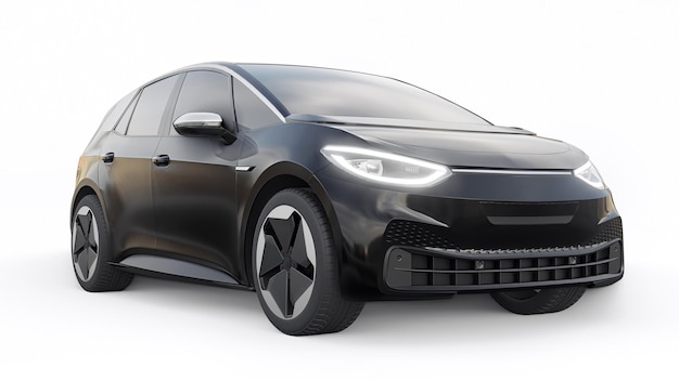 New generation black electric city hatchback car with extended range 3d illustration