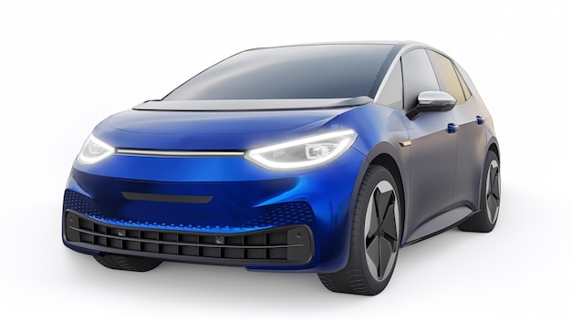 New generation dark blue electric city hatchback car with extended range 3d illustration