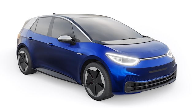 New generation dark blue electric city hatchback car with extended range 3d illustration