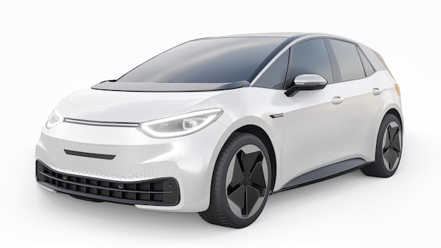 New generation white electric city hatchback car with extended range 3d illustration