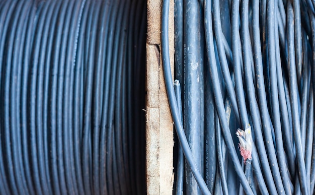 New highvoltage electrical cable wound on a wooden reel