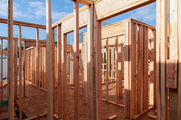 New home construction with wooden house frame building wooden building wooden construction