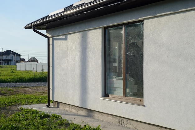 new house metal brown door with window