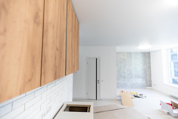 New installed wood kitchen cabinets with modern decorative stainless steel