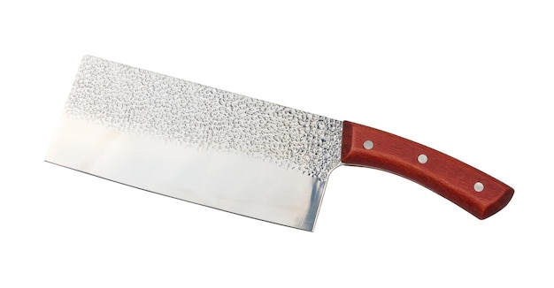 New large meat and fish knife with wooden handle isolated on white background