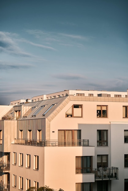 New modern apartment complex Lowrise European apartment building complex with outdoor facilities