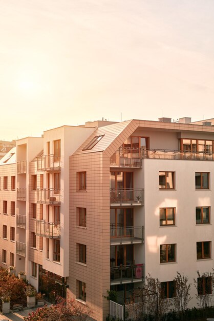 New modern architectural building house The exterior of a Residental Building on sky background