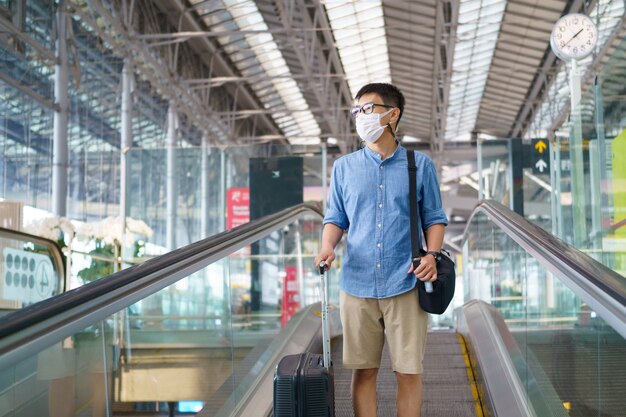 New Normal tourist wearing face mask is traveling on The airport