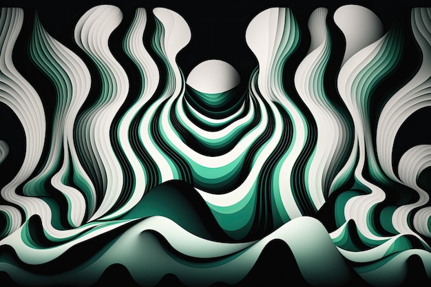 New pastel dazzling waves over a dark green background abstract