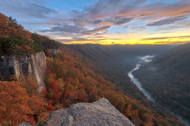 New River Gorge West Virginia USA autumn morning landscape at the Endless Wall